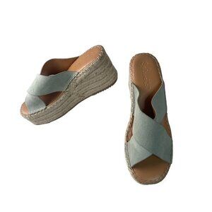 Splendid Green Leather Espadrille Wedge Slide Sandals 9M $70